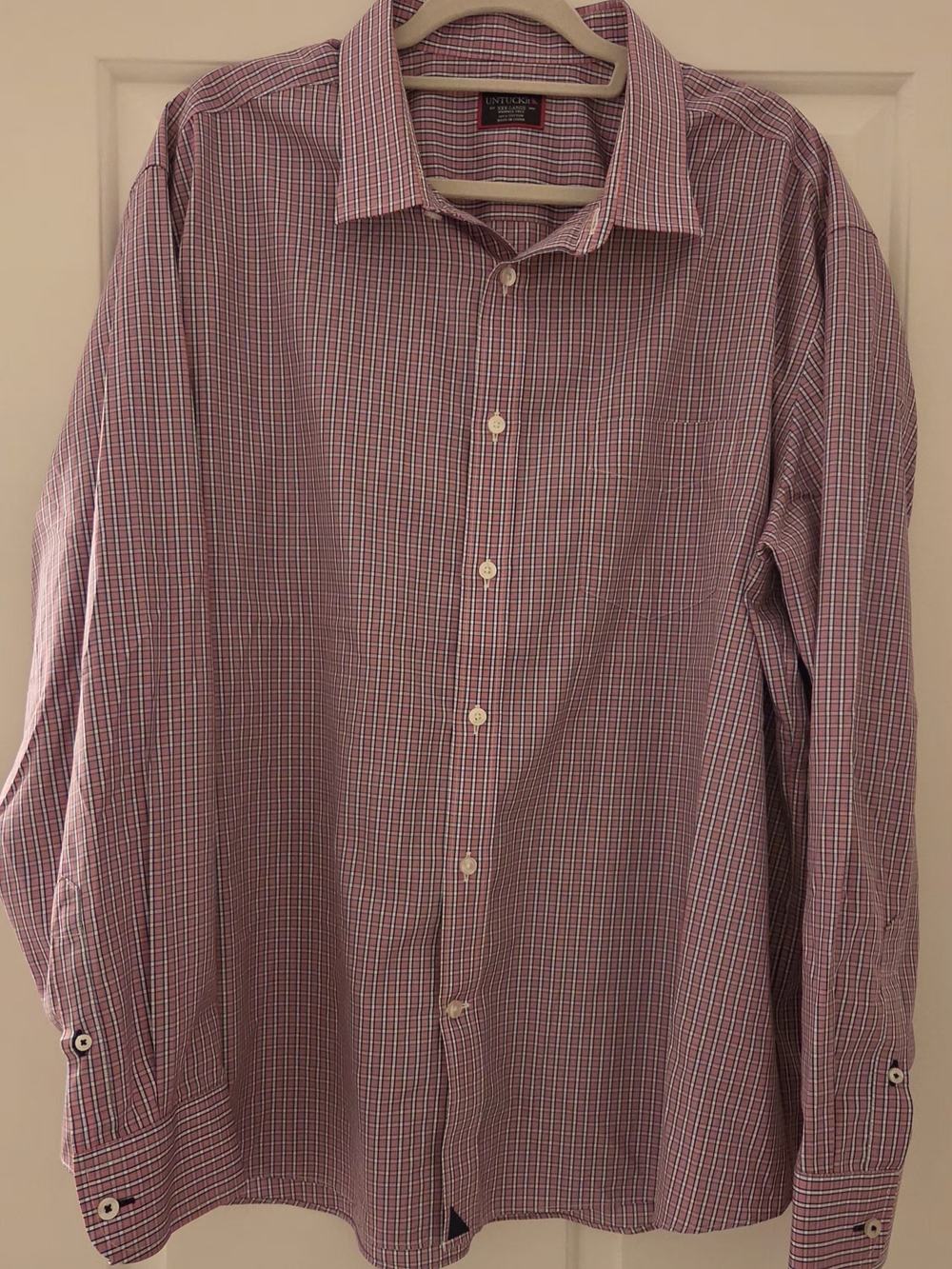 UNTUCKit Men's 3XL Wrinkle-Free Long Sleeve Plaid Shirt - Red & Navy